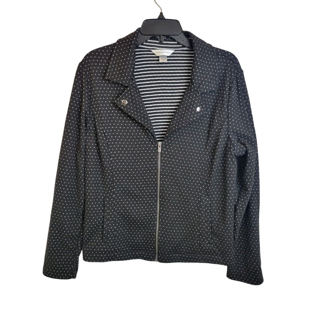 Christopher Banks Black Mini Polka Dot Zip Front Moto Jacket Women's‎ Size Large